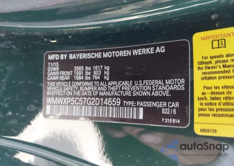 2016 Mini Hardtop Cooper from USA, damaged, VIN WMWXP5C57G2D14659